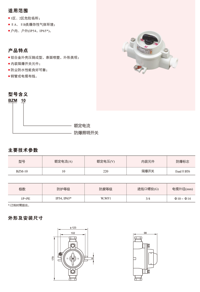 BZM-10系列防爆照明开关