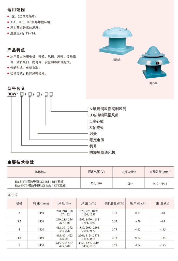 BDW系列防爆屋顶通风机